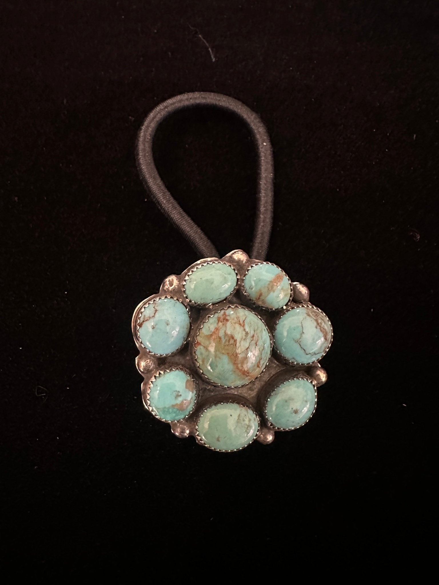 Native American Sterling Silver & Turquoise Cluster Hair Tie by J.B. - Native American Jewelry J.B.