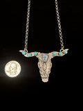 Navajo sterling silver longhorn pendant necklace with turquoise & Golden Hills turquoise by Leroy James | Rockin' M Leathers