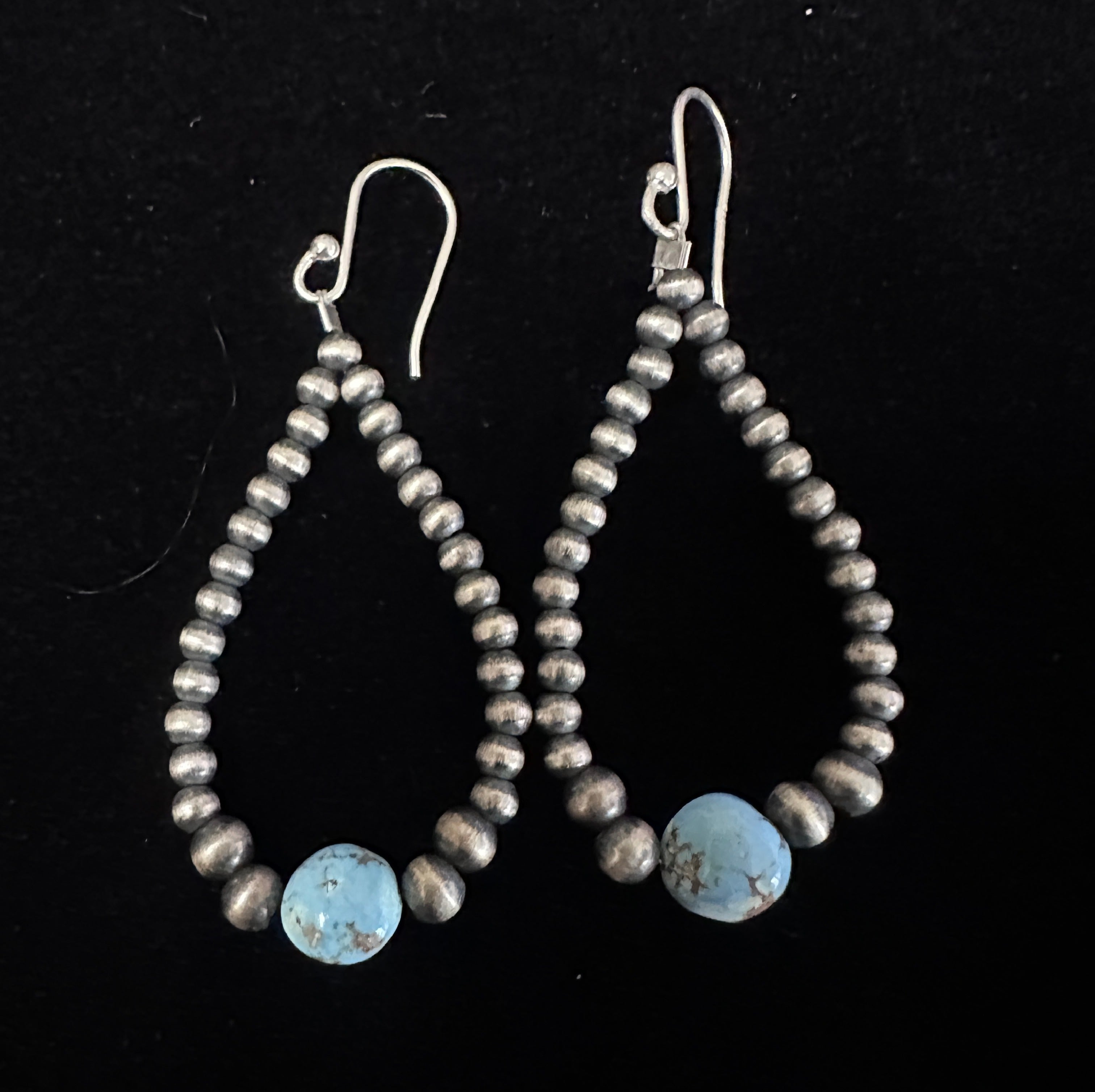 Sterling Silver Navajo Pearl & Golden Hills Turquoise Earrings