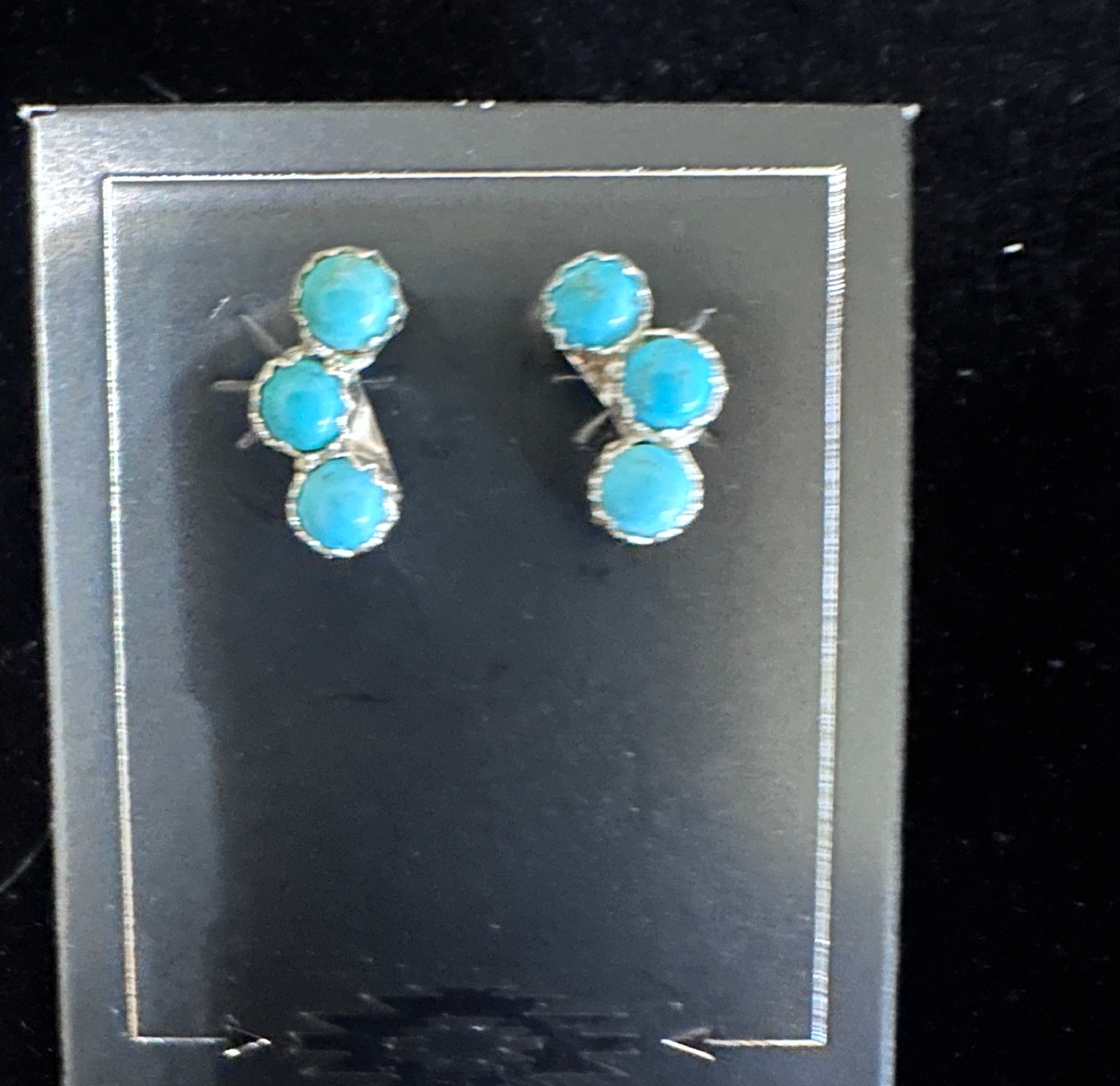 Small Sterling Silver 3-Stone Turquoise Stud Climber  Earrings by Janice Spencer