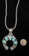 Sterling Silver & Sonoran Turquoise Naja Necklace & Navajo Pearls by Adrienne Gordon-Native American Jewelry -Adrienne Gordon