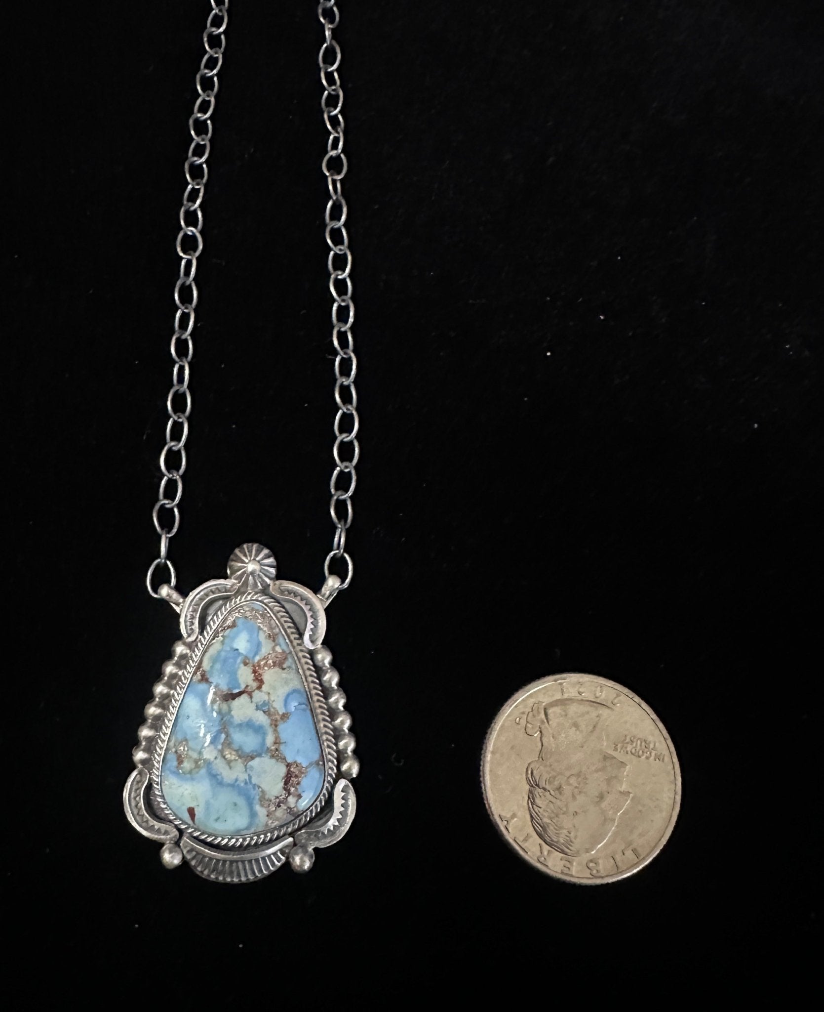 Sterling Silver & Golden Hills Turquoise Pendant Necklace by Bennie Ramone - Native American Jewelry
