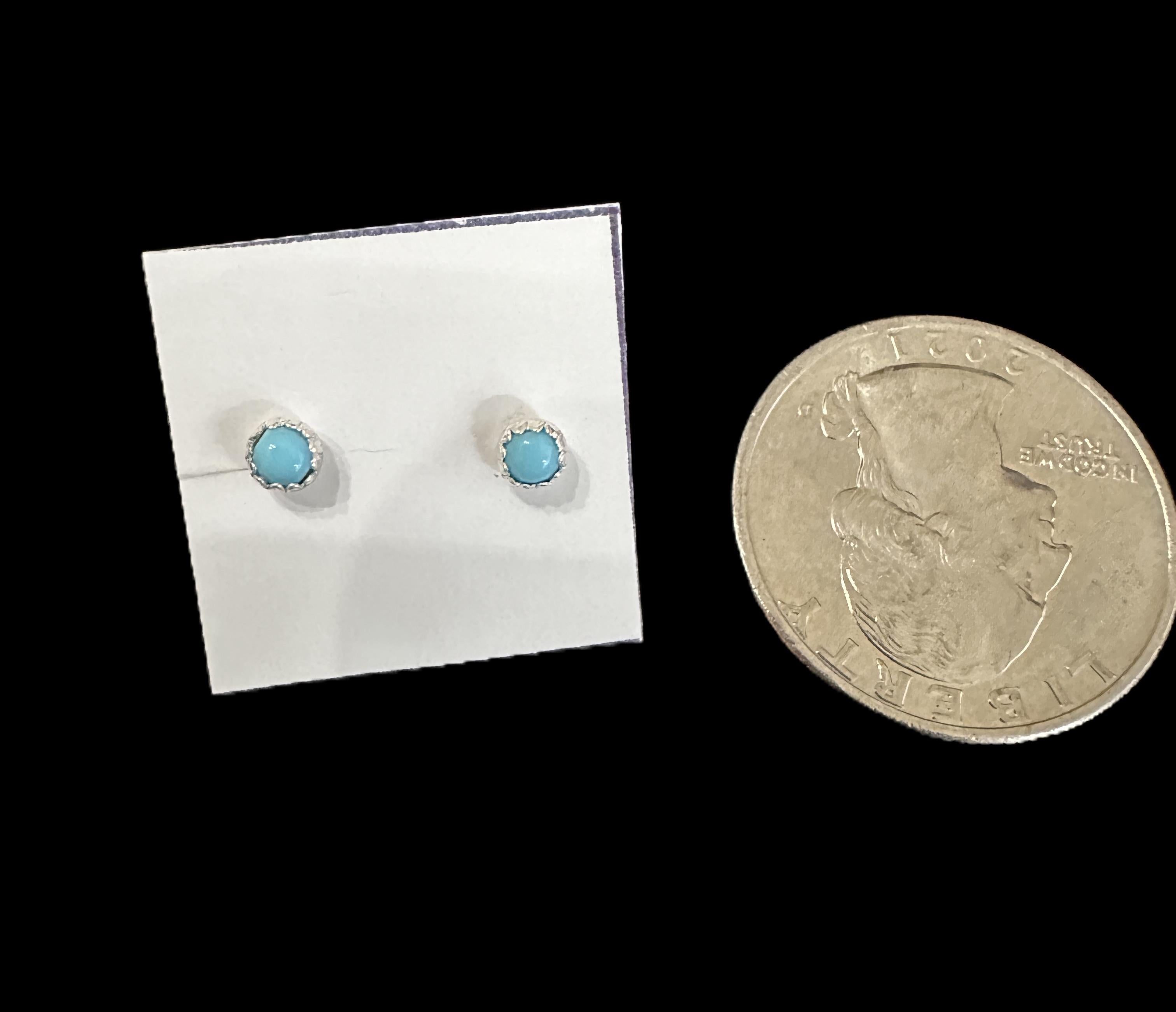 Mini Sterling Silver Turquoise Stud Earrings by Linda Yazzi