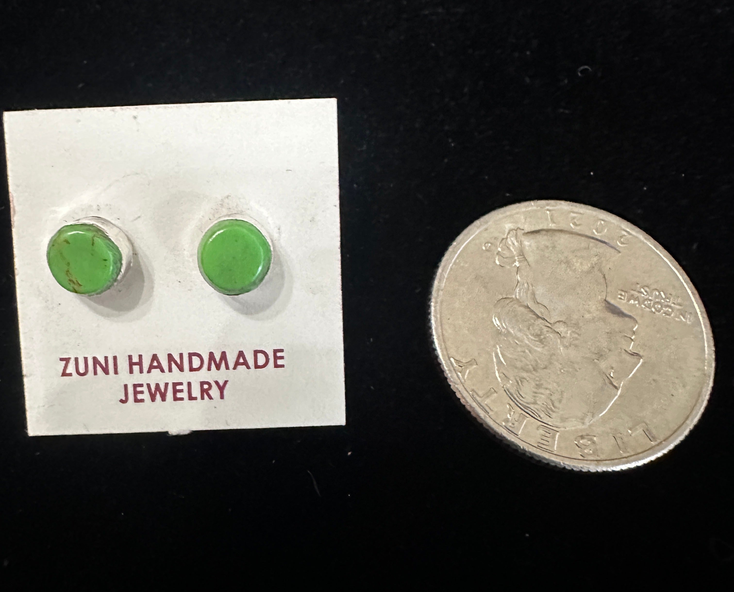 Zuni Sterling Silver Gaspeite Stud Earrings by Angie Rosette