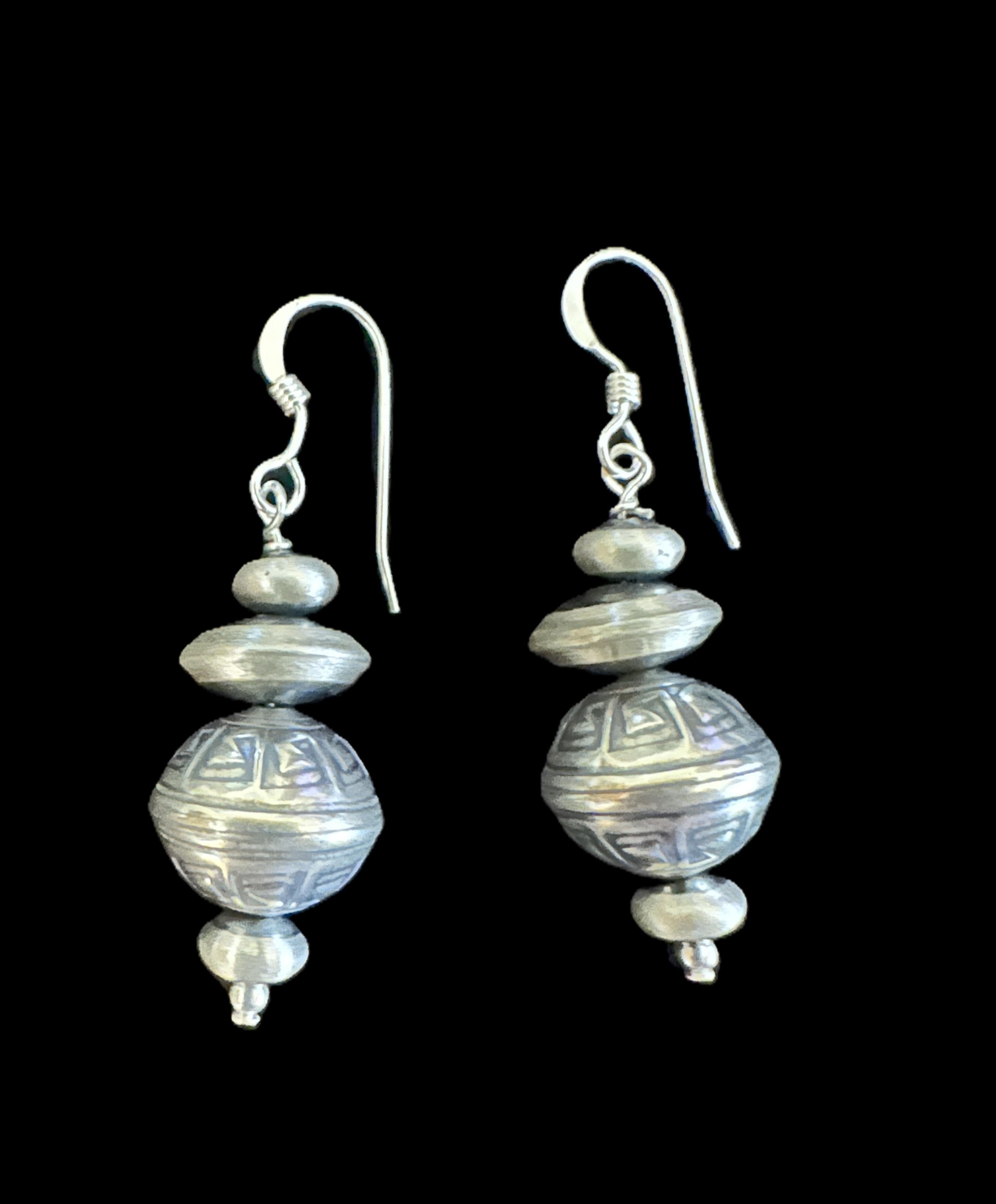 Sterling Silver 3 Navajo Pearl Strand  Earrings