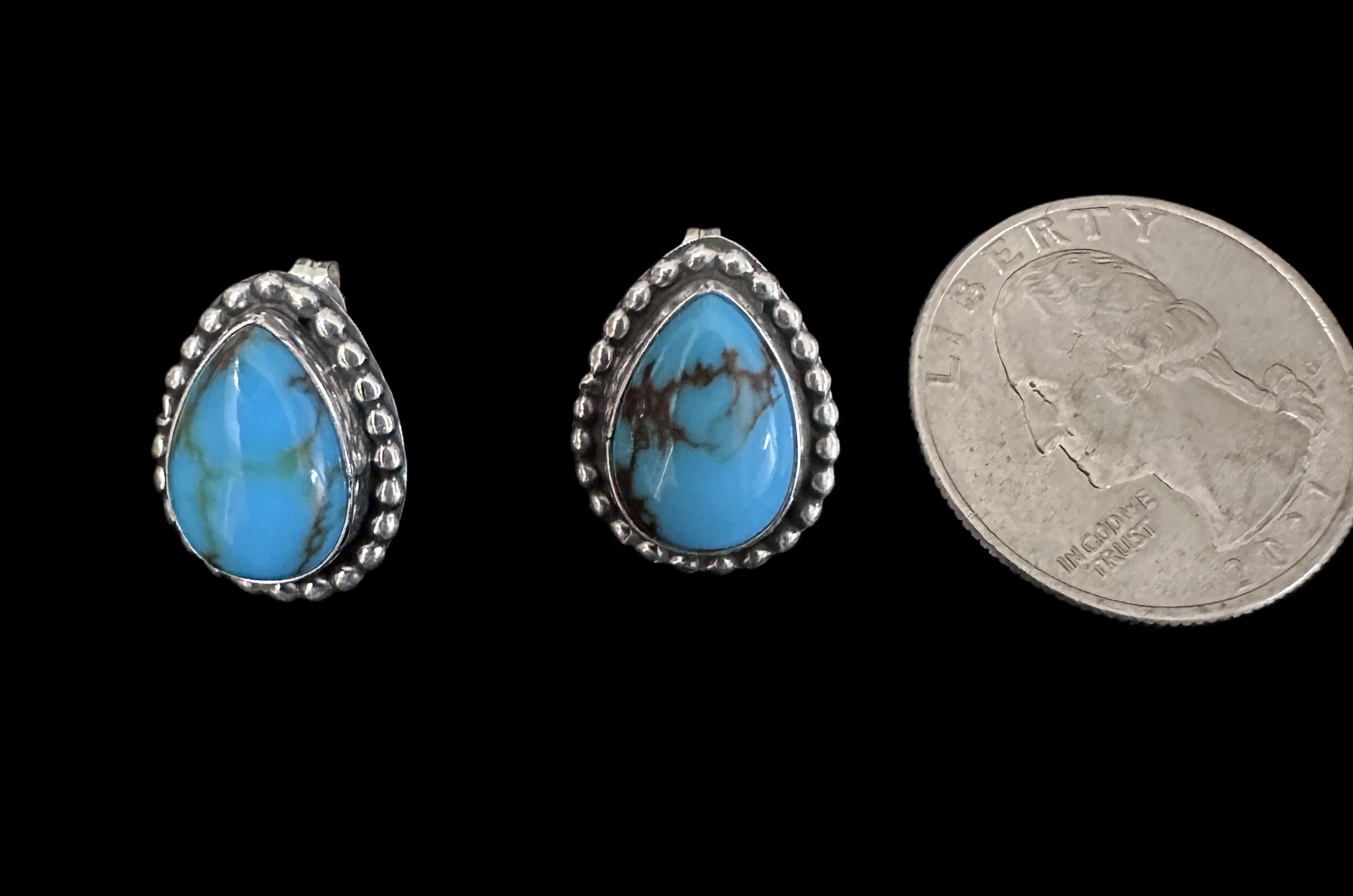 Sterling Silver Turquoise Teardrop Stud Earrings by Willie Cruz