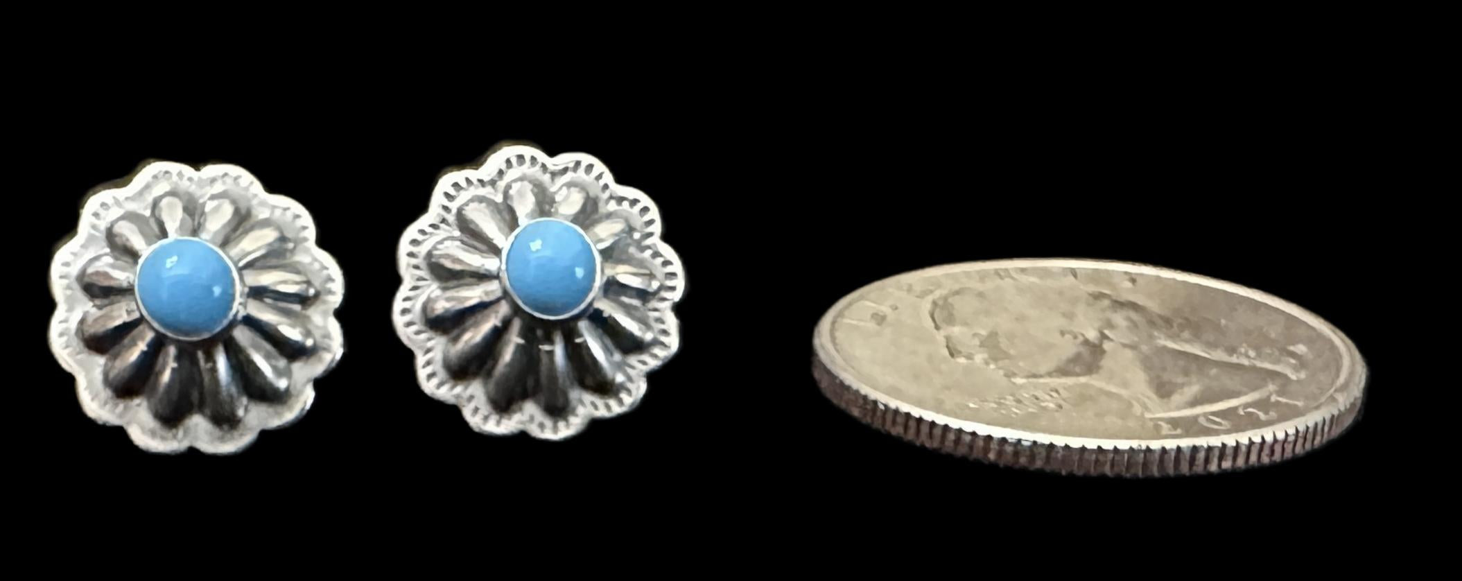 Sterling Silver Turquoise mini Concho Stud Earrings