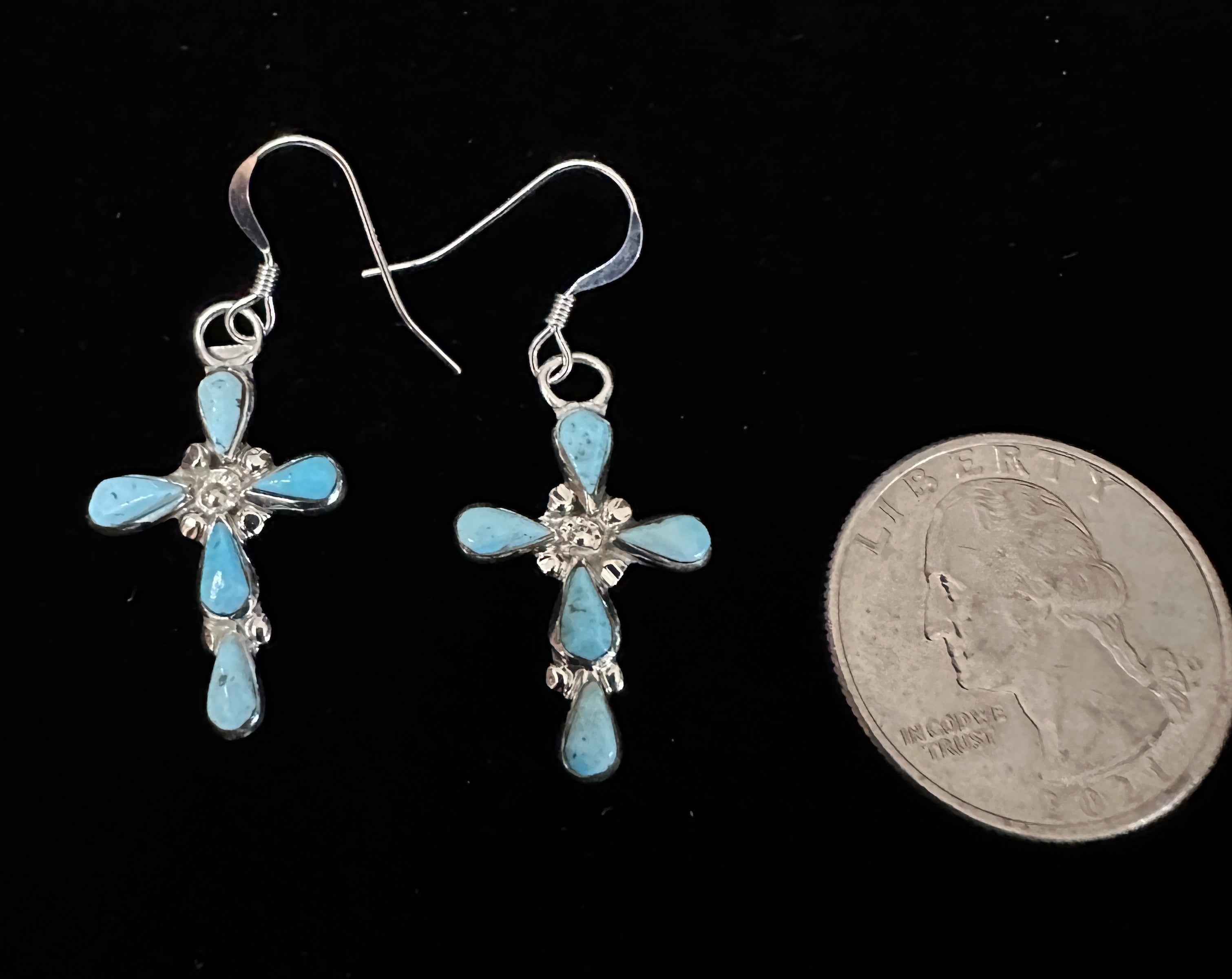 Zuni Sterling silver & Turquoise Cross  Dangle Earrings