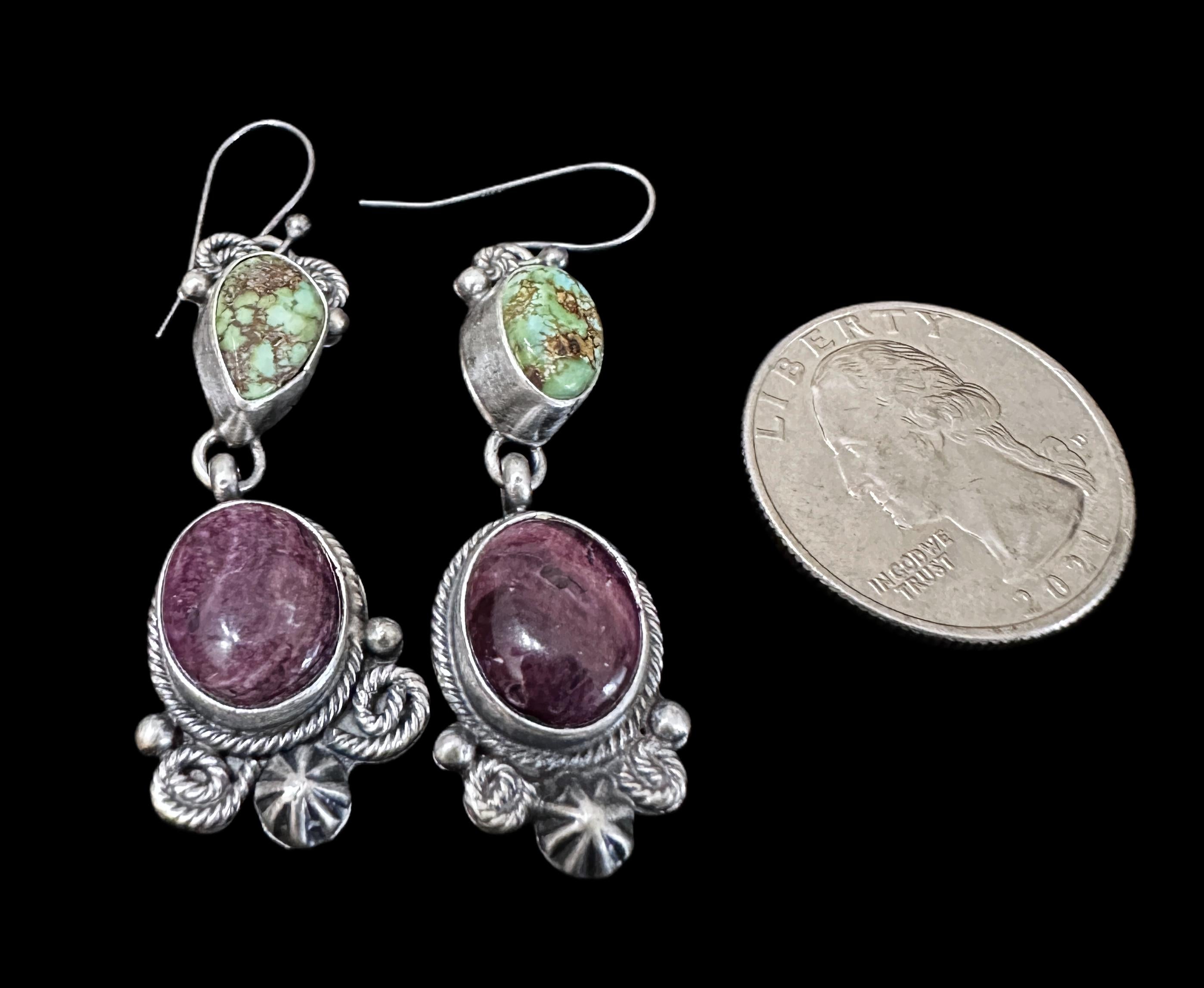 Sterling Silver Sonoran Gold & Purple Spiny Dangle Earrings by Carlos Francisco