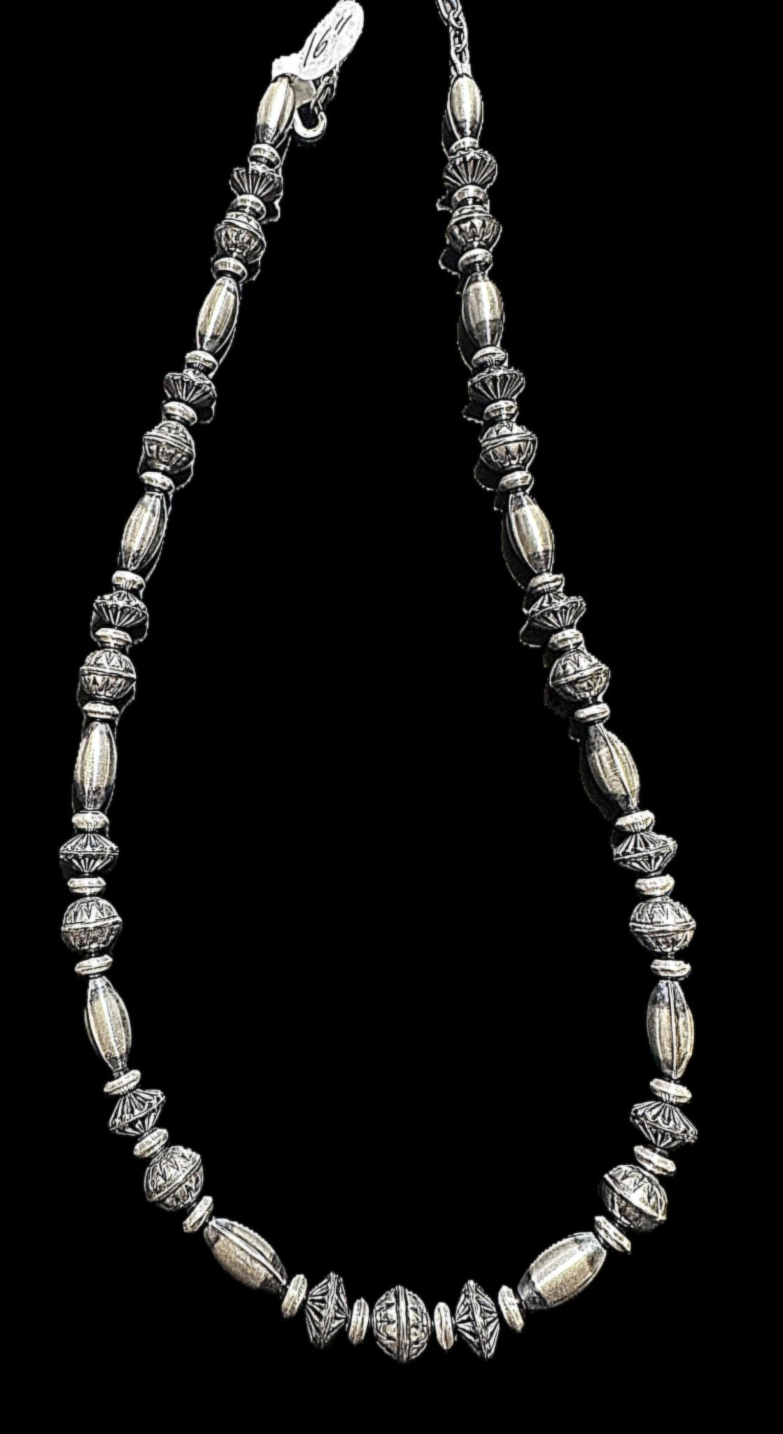 Sterling Silver Navajo Style Pearl Necklace with Melon Beads - Native American Jewelry Rockin' M Leathers