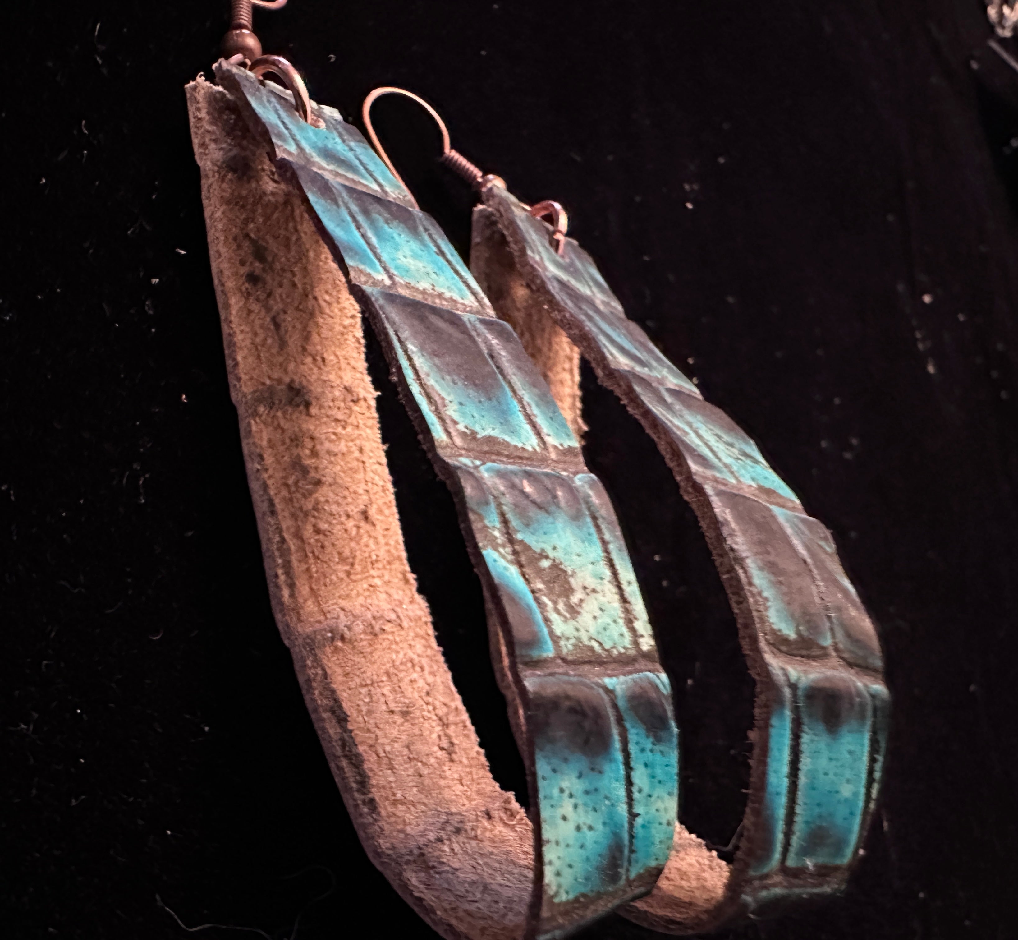 Faux Gator Leather Dangle Earrings