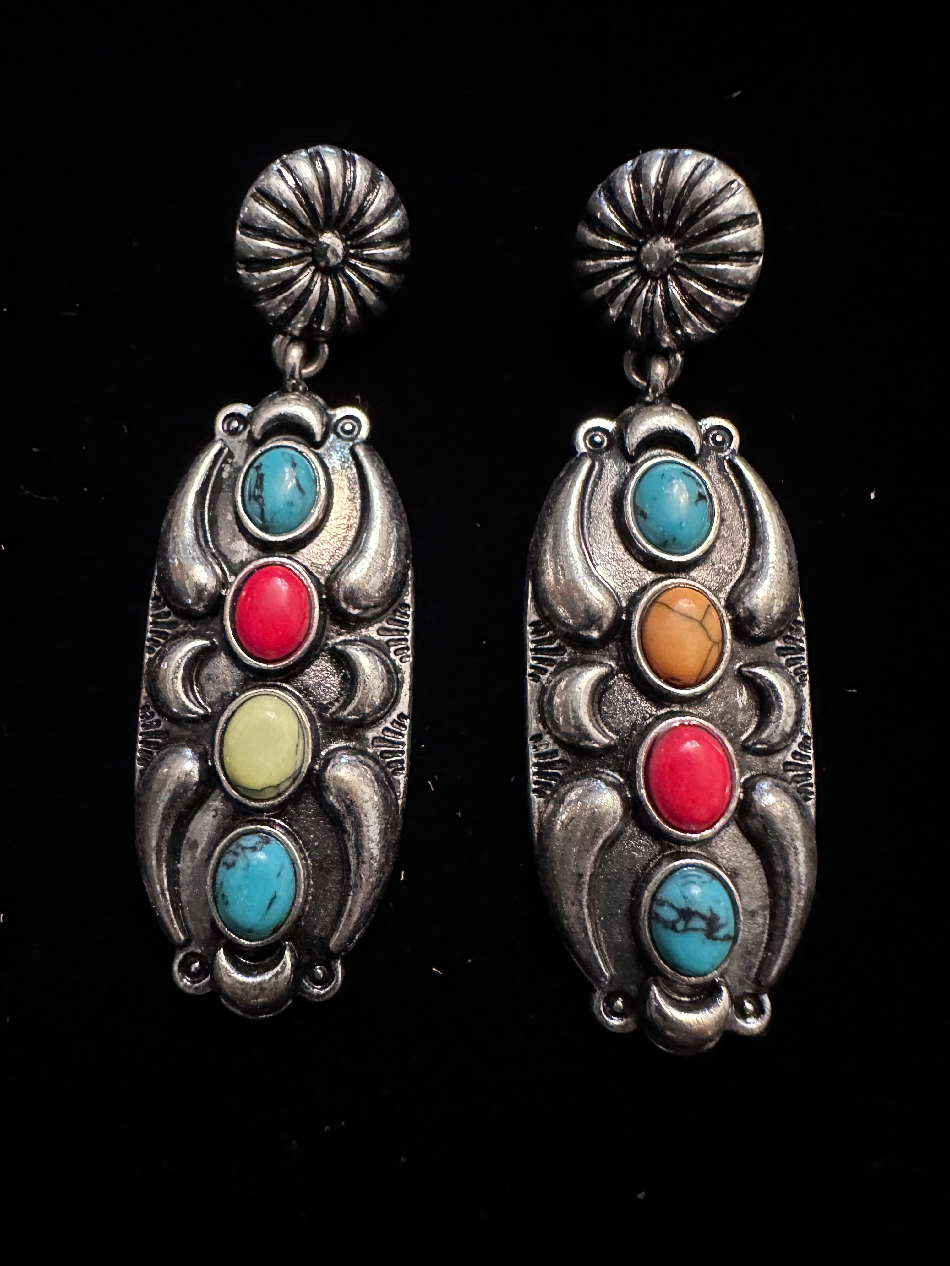Silver & Multi Stone Southwestern Fashion Earrings