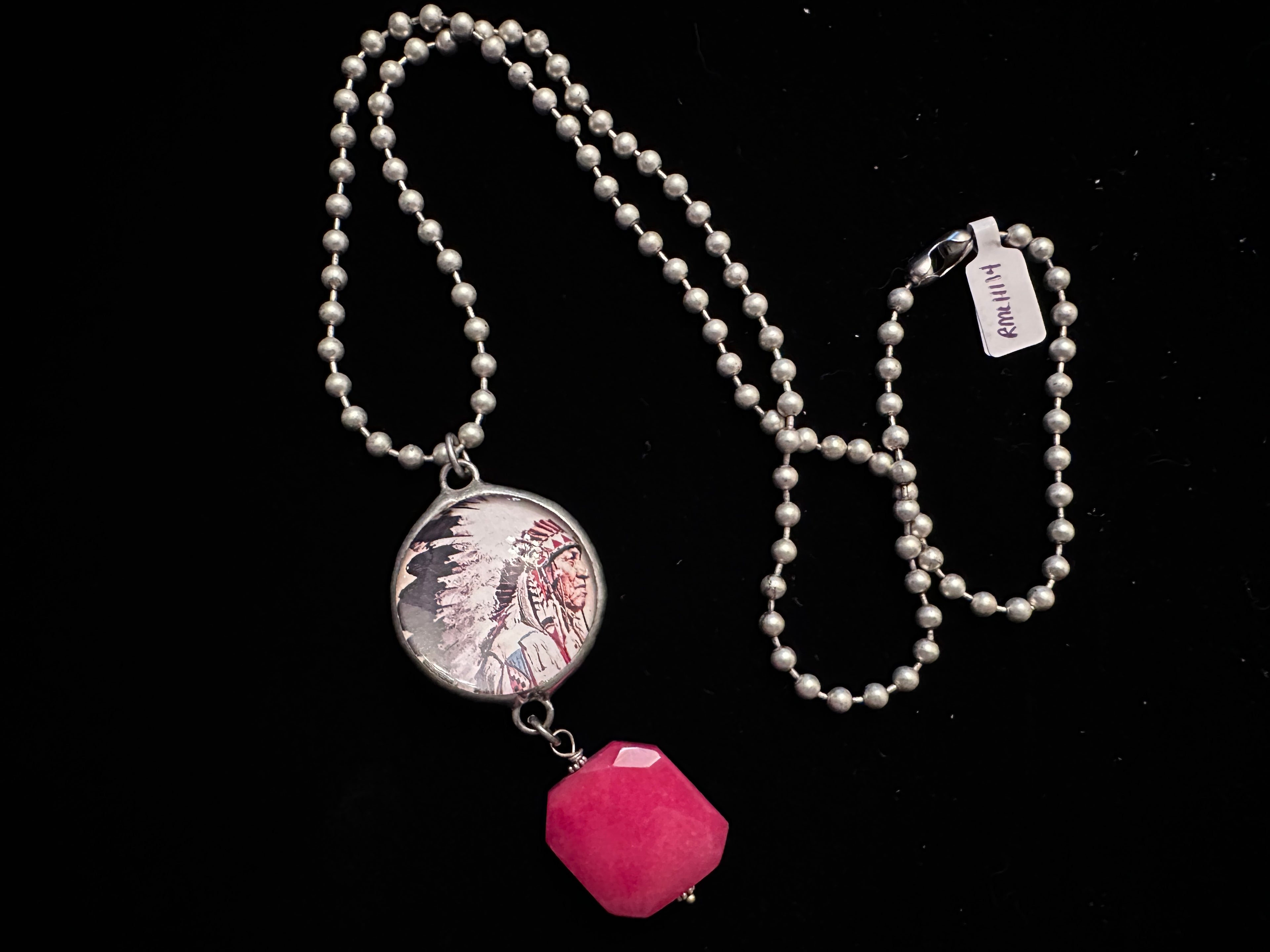 Indian Chief with Red Stone Fashion Piece