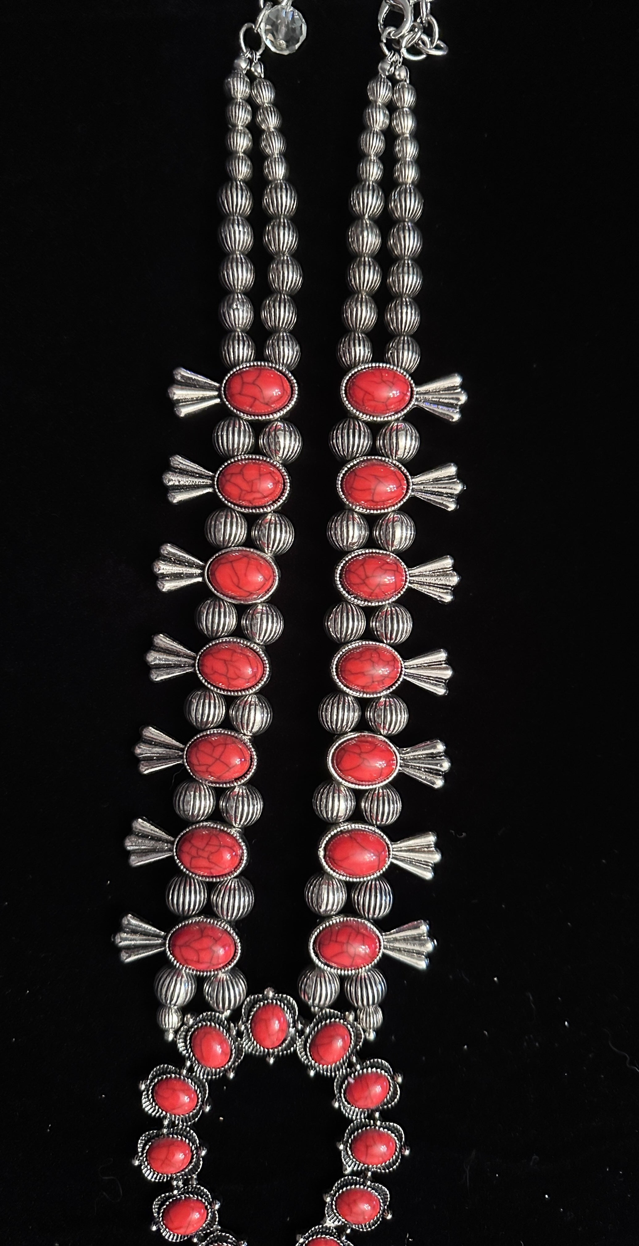 Fashion/Costume Southwestern Squash Blossom with Red Stones