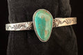 Navajo sterling silver teardrop turquoise cuff bracelet with star shot detailing – top view | Rockin' M Leathers