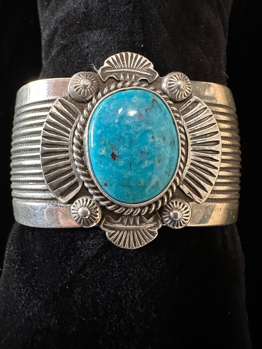 Sterling Silver & Kingman Turquoise Cuff by Garrett Hale - Native American Jewelry