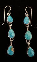 Sterling Silver & Lone Mountain Turquoise 3 - Stone Dangle Earrings by Shirley Henry - Native American Jewelry Shirley Henry