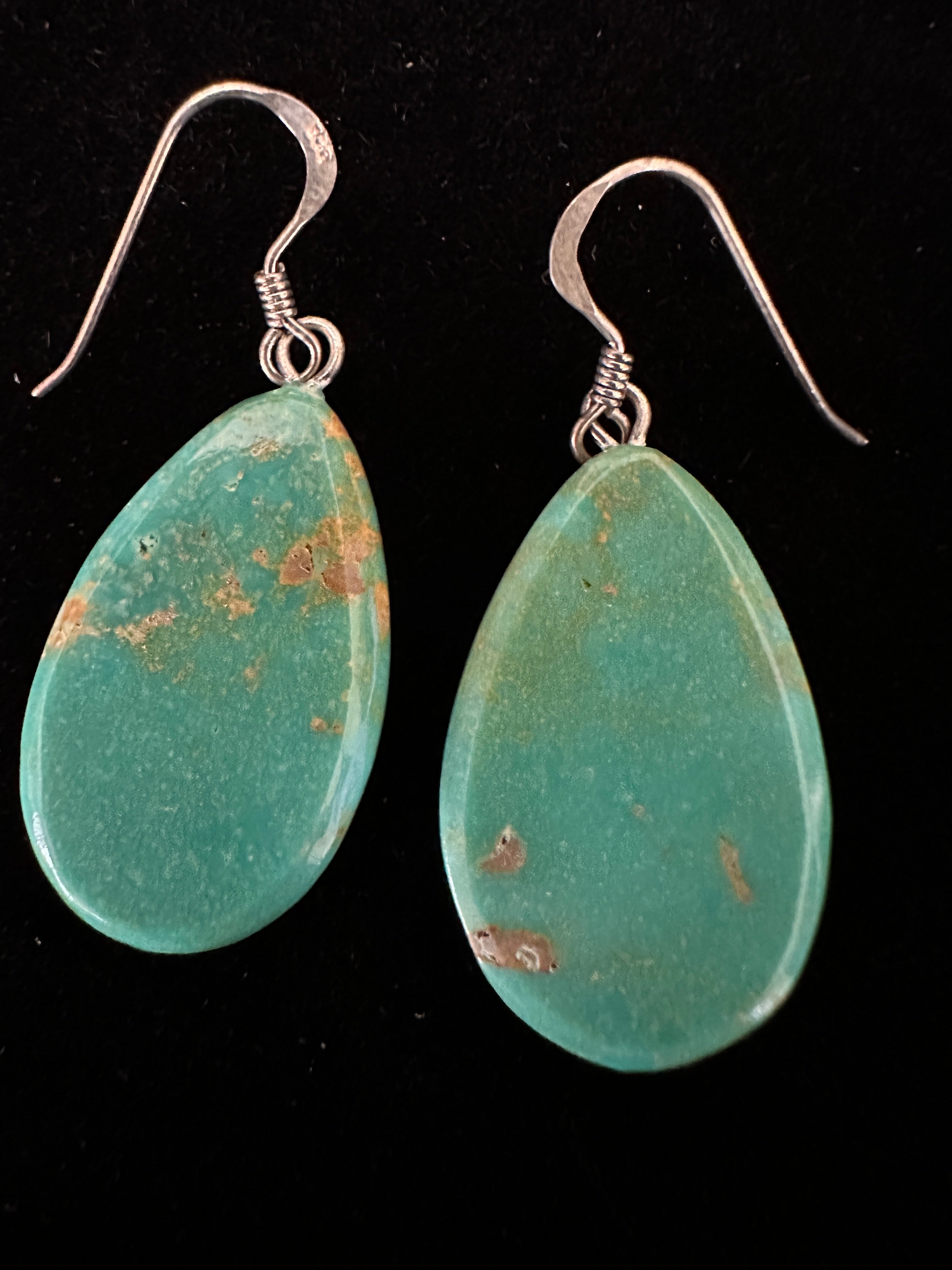 Sterling Silver & Toltec Turquoise Slab Dangle Earrings
