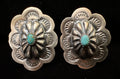 Navajo sterling silver Kingman turquoise concho earrings handcrafted by Lavina Benally | Rockin' M Leathers