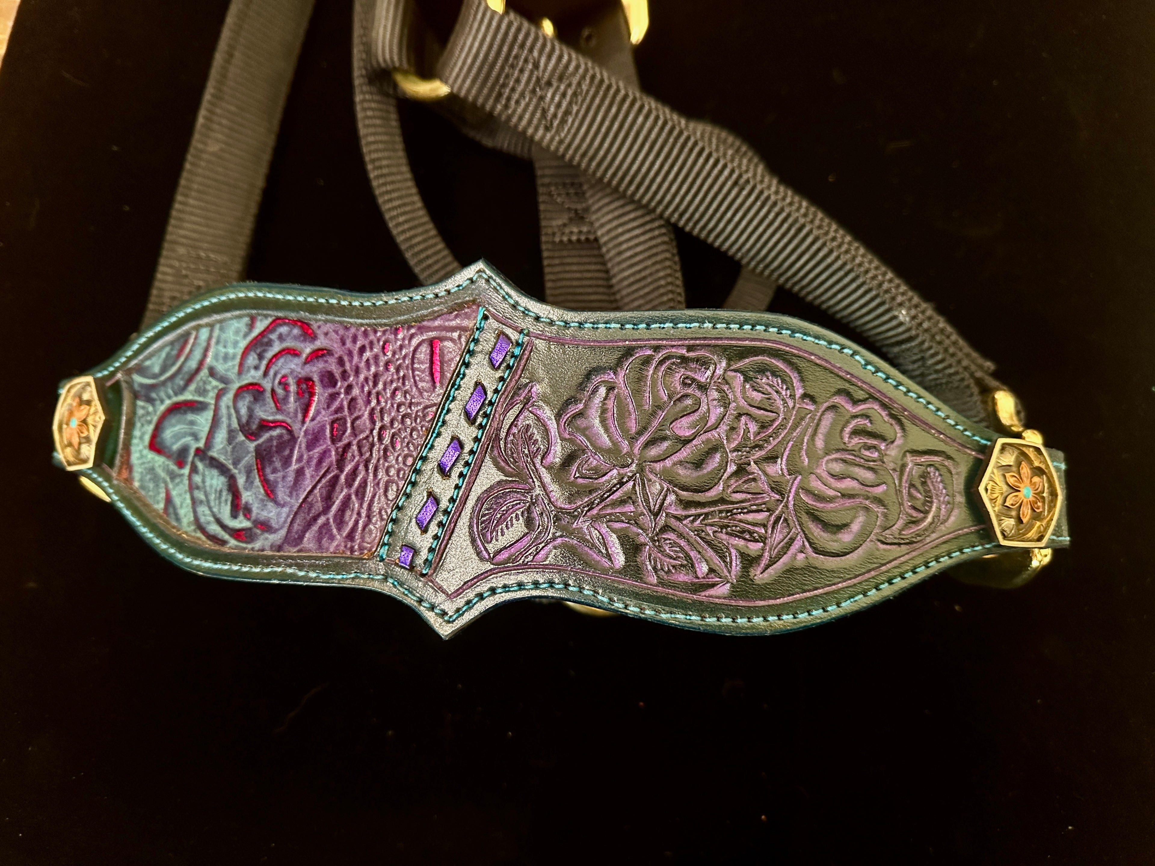 Hand Tooled Black/Purple Inlay Halter