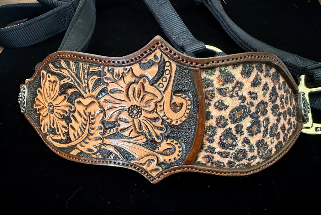 Hand Tooled Inlay Cheetah Halter - Tack Rockin' M Leathers
