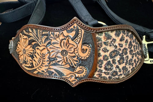 Hand Tooled Inlay Cheetah Halter - Tack Rockin' M Leathers