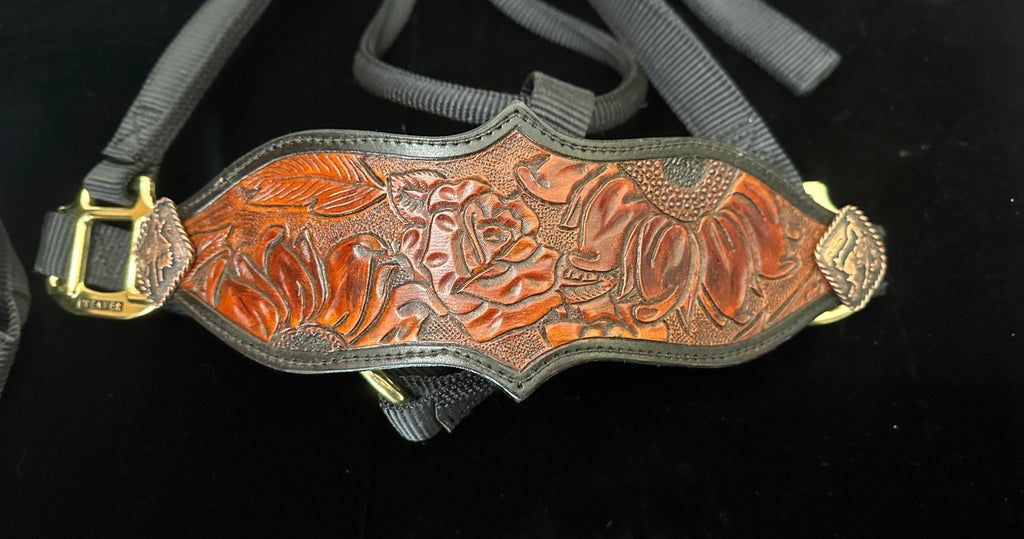 Hand Tooled Sunflower Halter - Tack Rockin' M Leathers