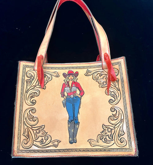 Hand Tooled & Painted Gunslingin' Cowgirl - Handbag Rockin' M Leathers
