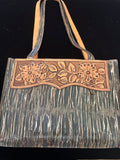 Brown Distressed Embossed Leather with Hand Tooled Accent - Handbag Rockin' M Leathers