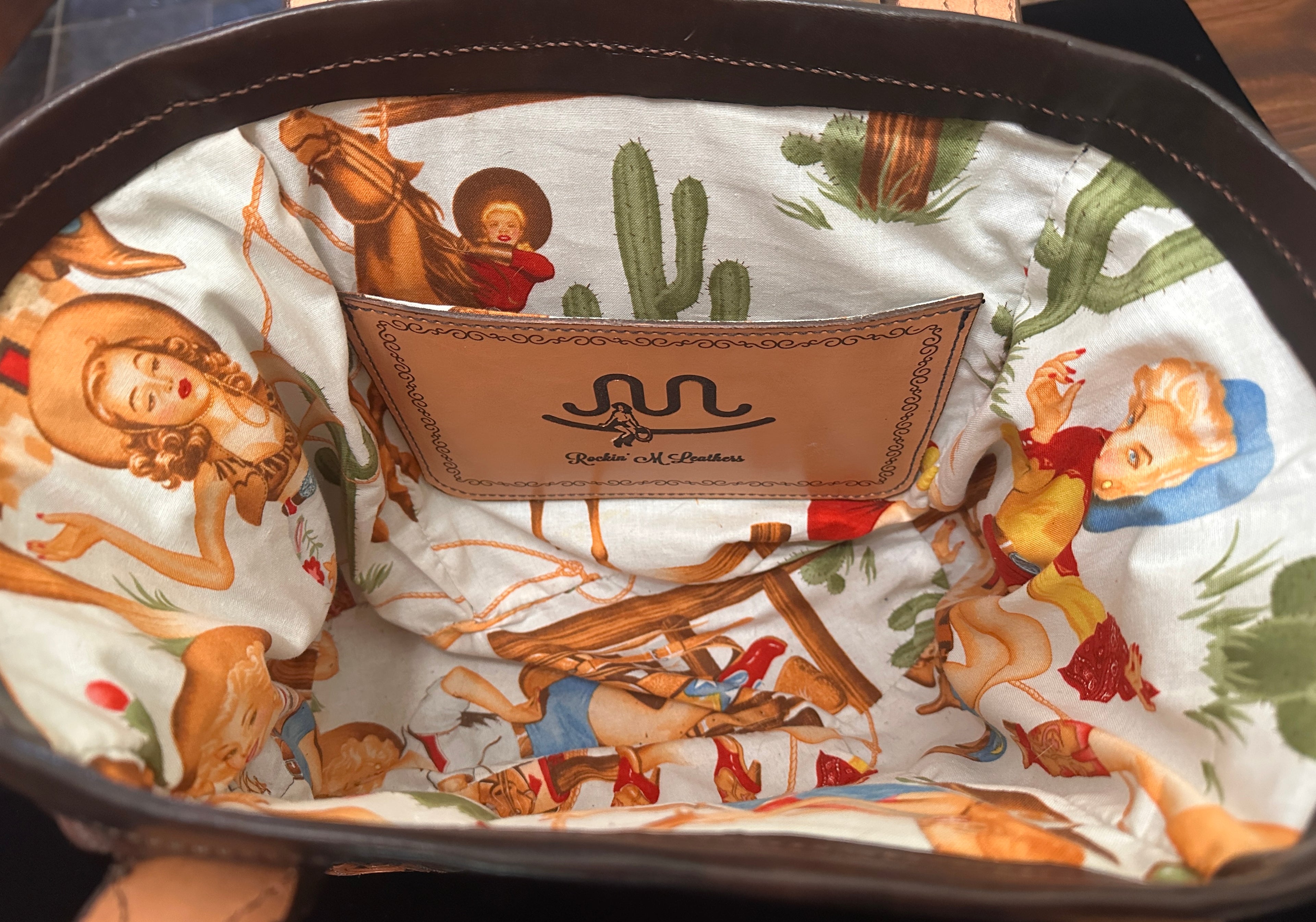 Brown Leather with Tooled Straps Bucket Purse