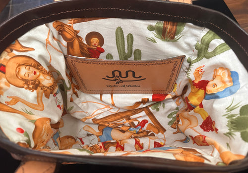 Brown Leather with Tooled Straps Bucket Purse