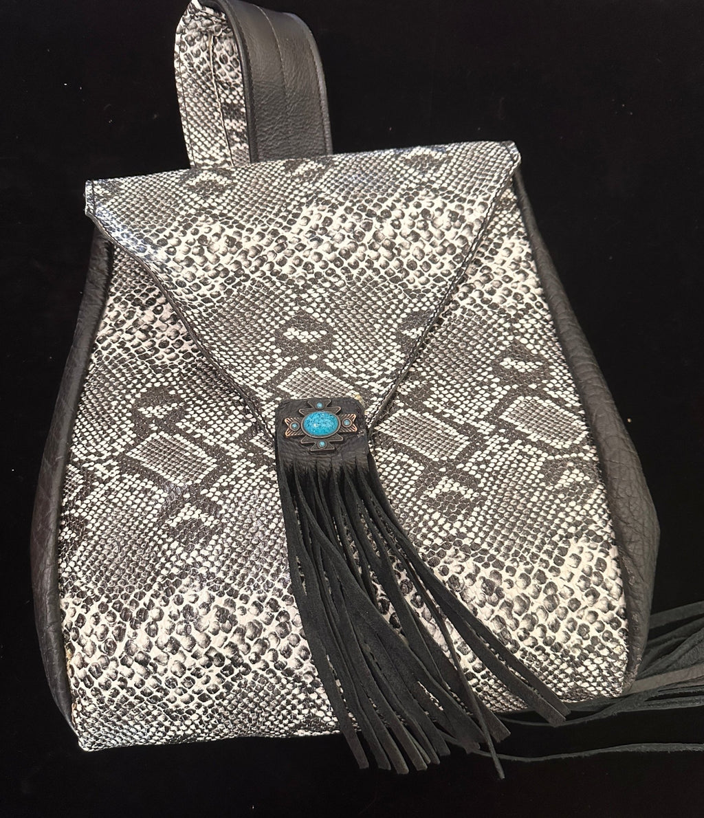 Medium Leather python fringe shoulder sling/backpack - Handbag Rockin' M Leathers