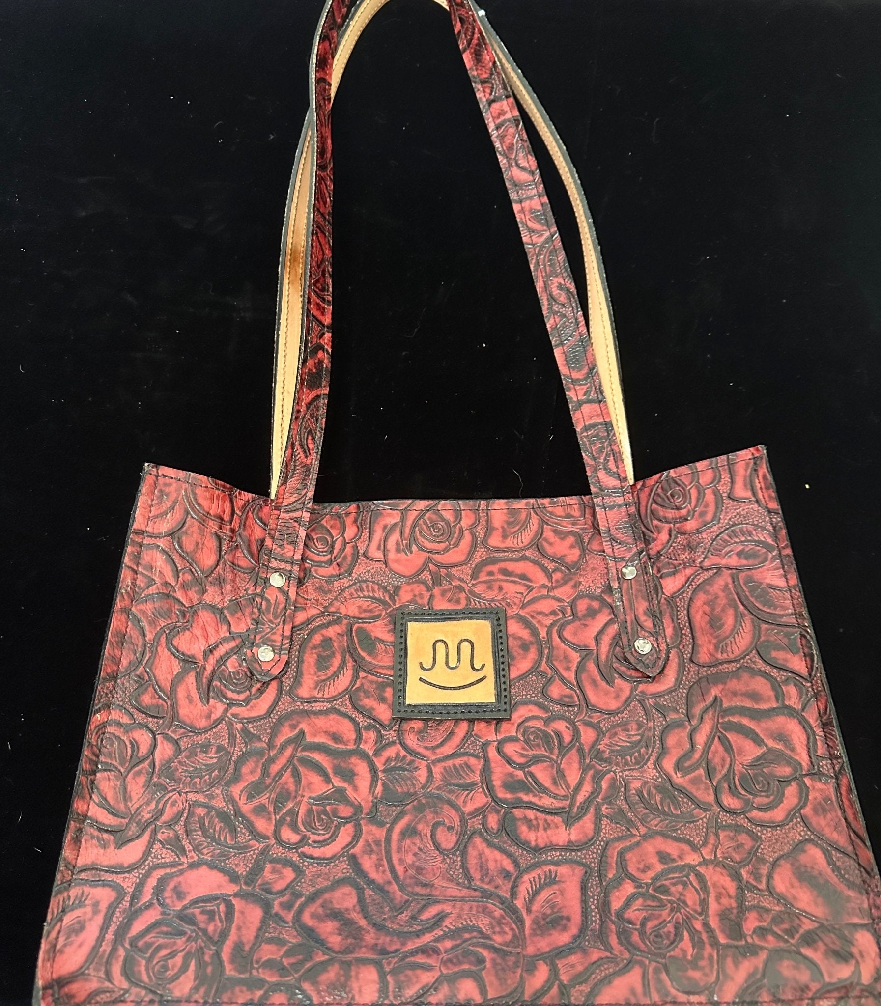 Red Floral Embossed Handbag - Handbag Rockin' M Leathers