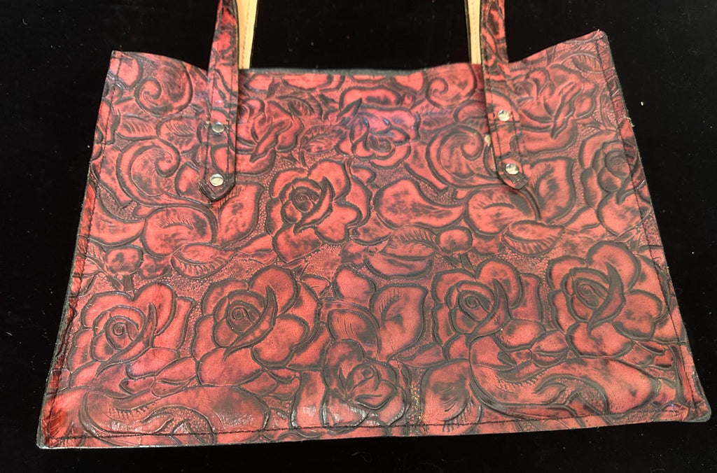 Red Floral Embossed Handbag - Handbag Rockin' M Leathers