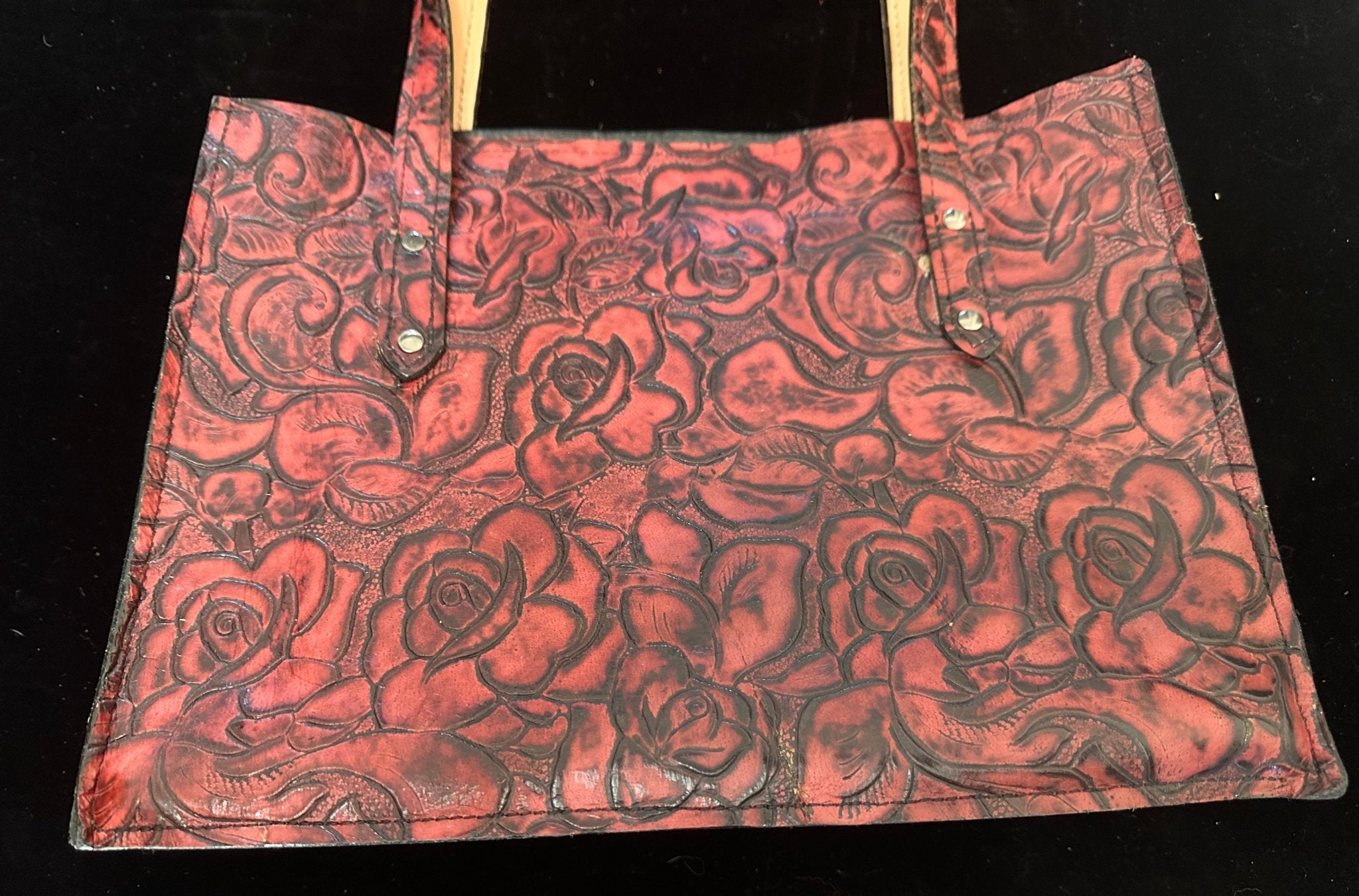 Red Floral Embossed Handbag - Handbag Rockin' M Leathers
