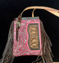 Medium Leather Fringe Purse – Pink & Brown Floral - Handbag Rockin' M Leathers