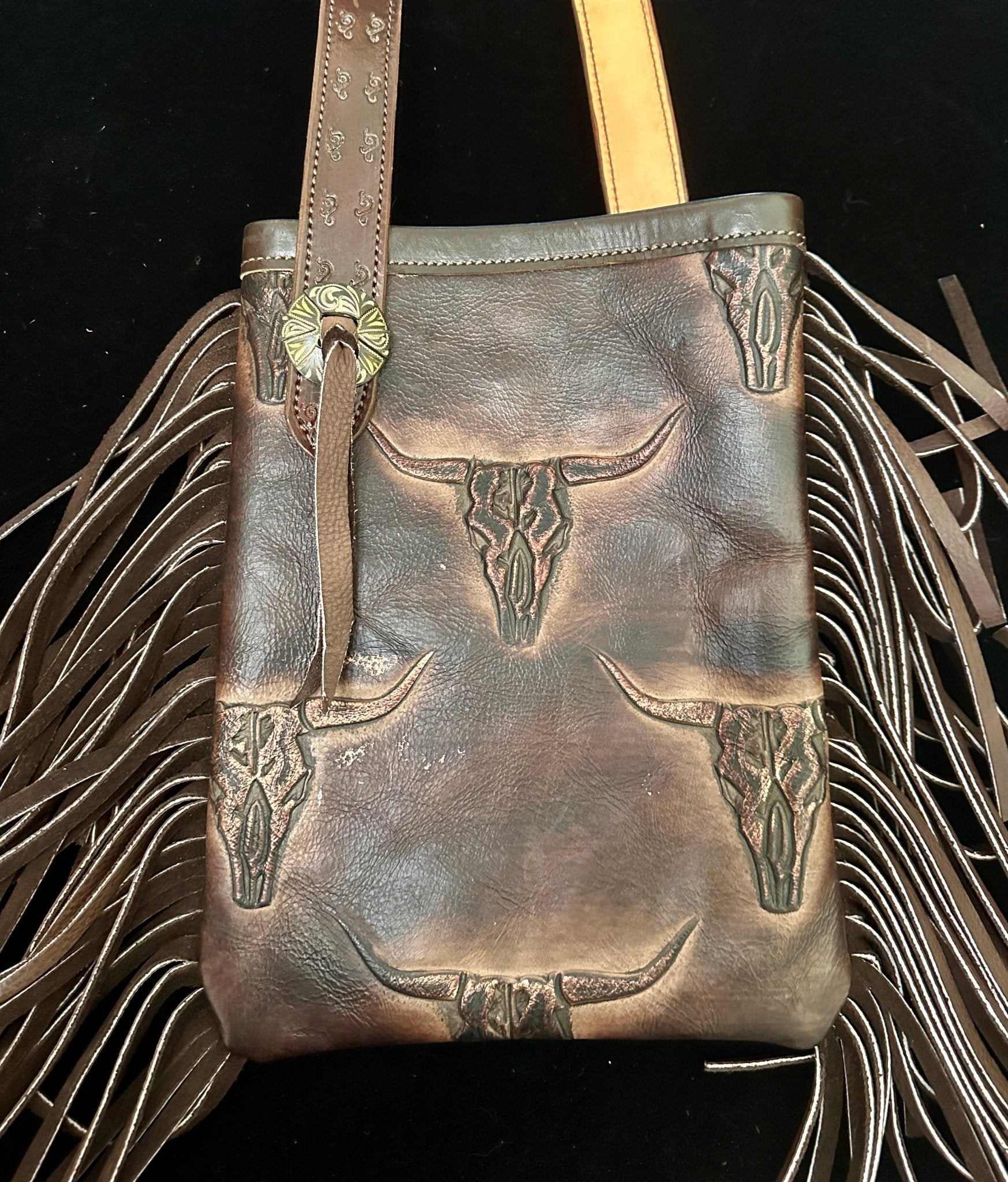 Medium Leather Fringe Purse – Pink & Brown Floral - Handbag Rockin' M Leathers