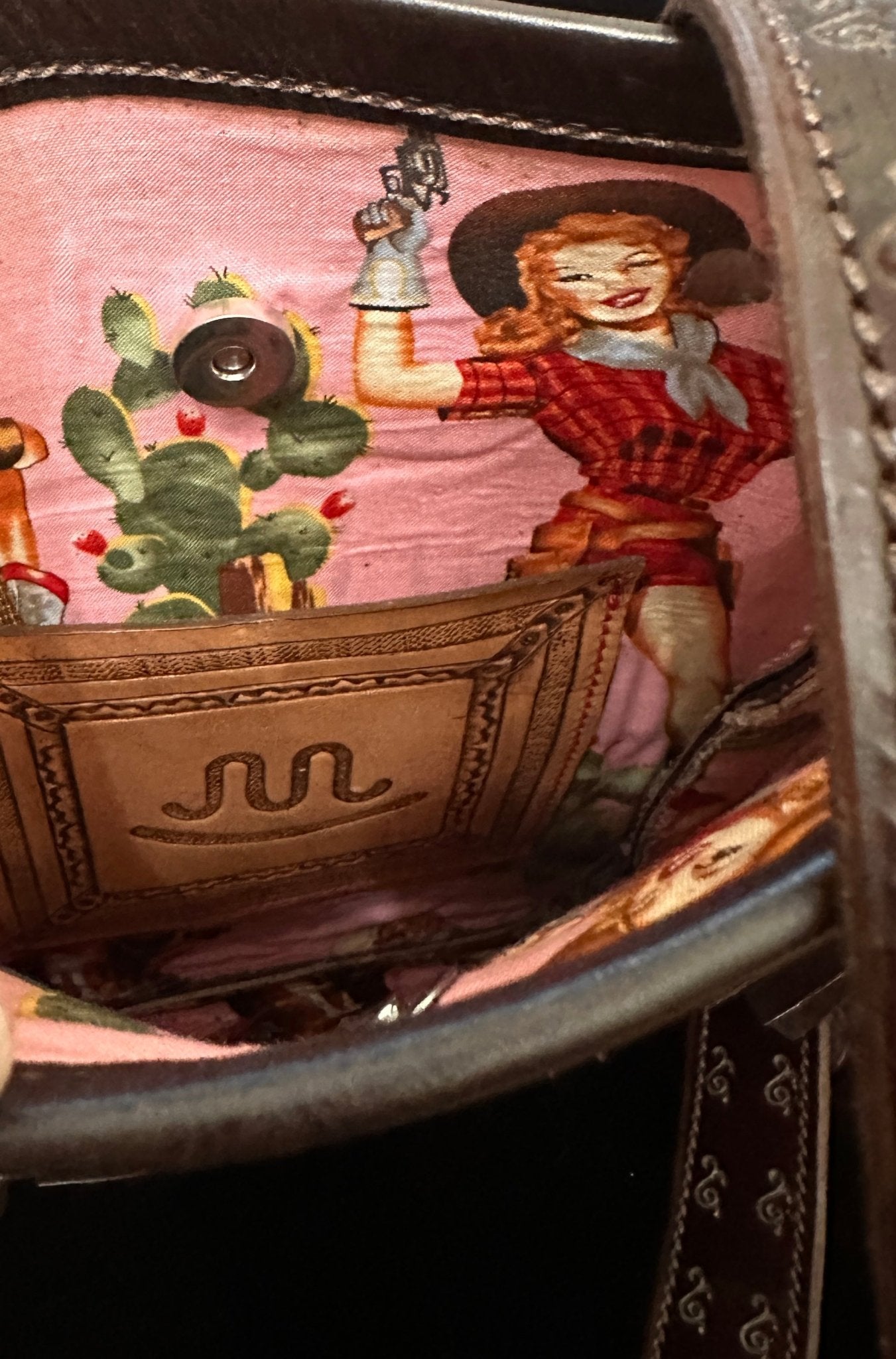 Medium Leather Fringe Purse – Pink & Brown Floral - Handbag Rockin' M Leathers