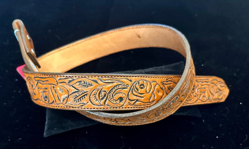 Fully Tooled Rose Pattern Belt - Belts Rockin' M Leathers