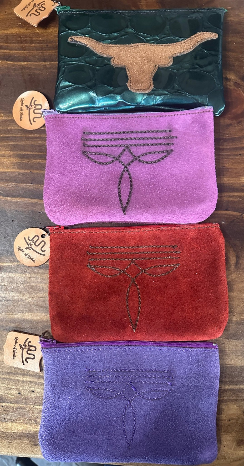 Leather Bootstitch or Longhorn Make-up Pouch - Front - Other Leather Goods Rockin' M Leathers