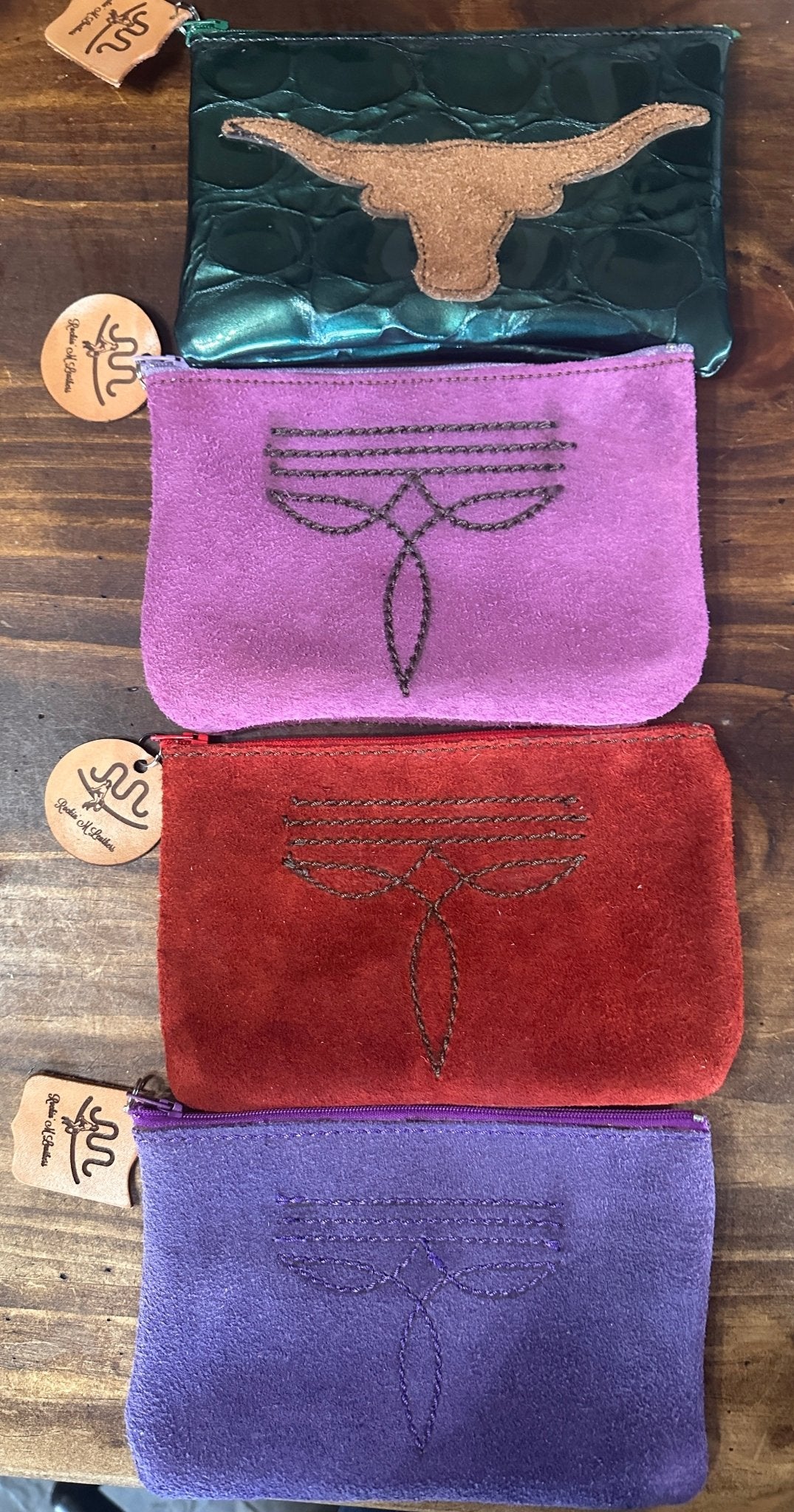 Leather Bootstitch or Longhorn Make-up Pouch - Front - Other Leather Goods Rockin' M Leathers