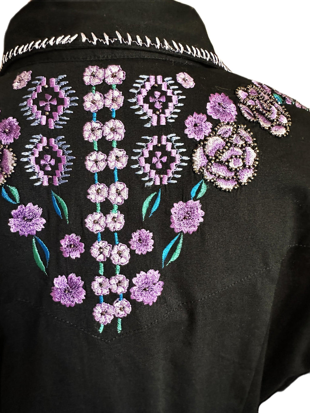Vintage Collection Floral Embroidered Western Blouse – Button Closure - Apparel Vintage Collection