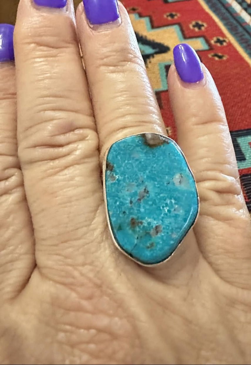 Sterling Silver Wideband Turquoise size 6.5 Ring by JG - Native American Jewelry JG