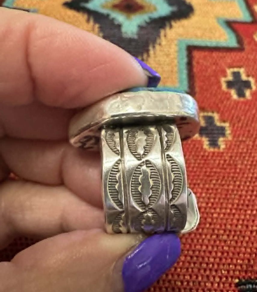 Sterling Silver Wideband Turquoise size 6.5 Ring by JG - Native American Jewelry JG