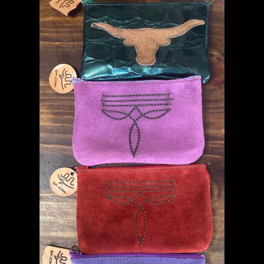 Leather Bootstitch or Longhorn Make-up Pouch - Front - Other Leather Goods Rockin' M Leathers