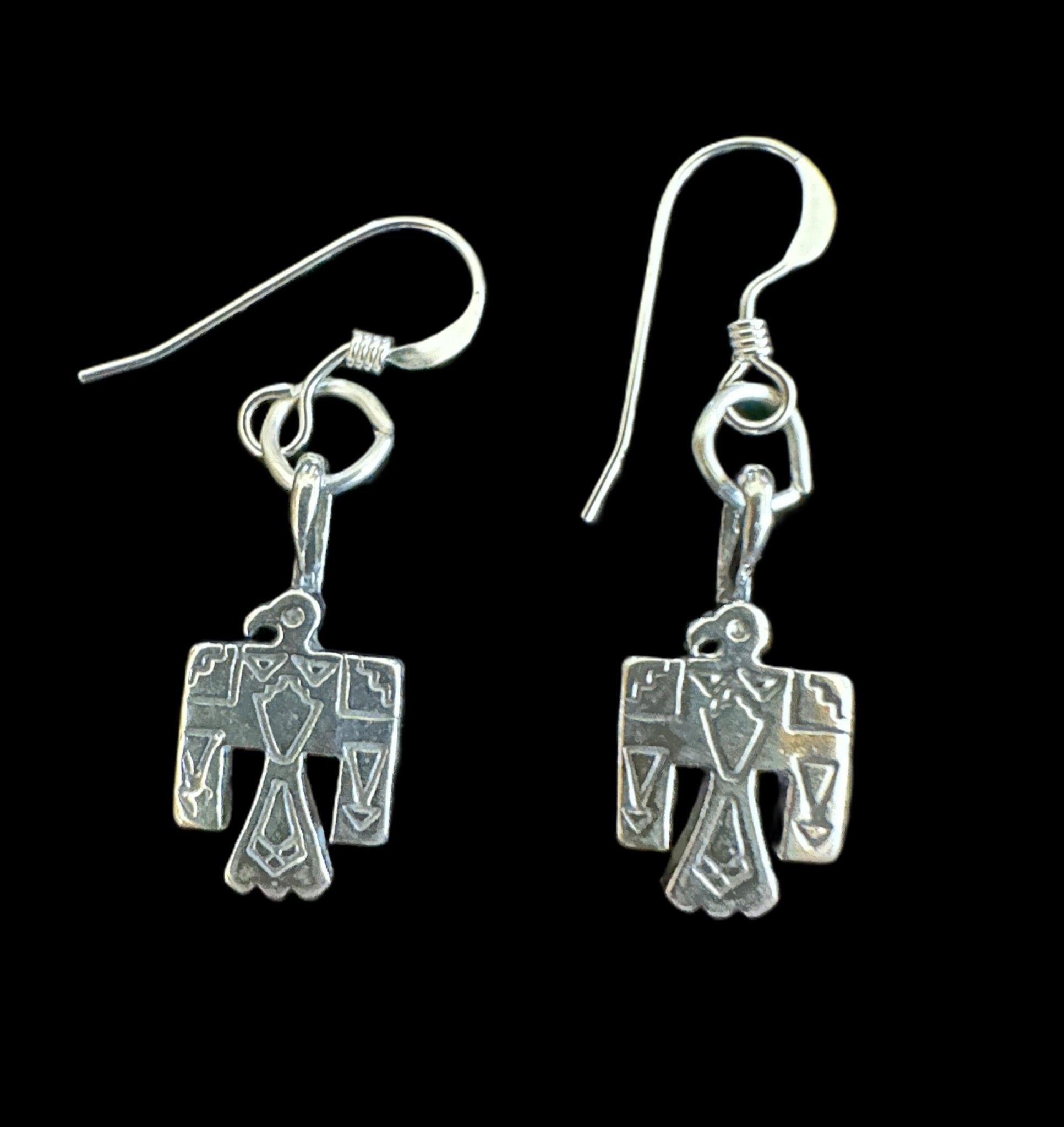 Mini Sterling Silver Thunderbird Dangle Earrings - Native American Jewelry Rockin' M Leathers
