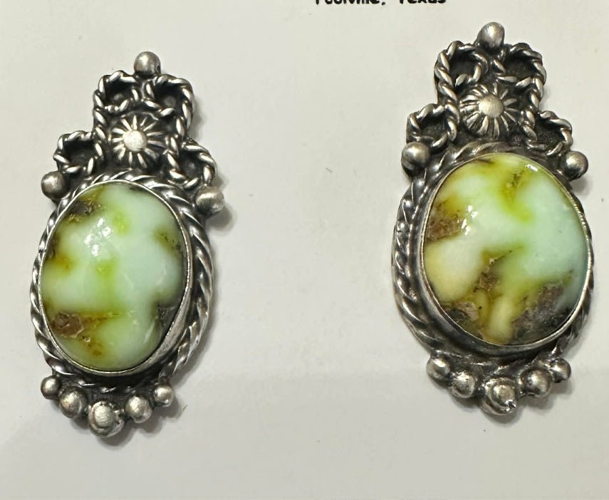 Native American Palomino Post Earrings in Ornate Sterling Silver by Loretta Begay - Native American Jewelry Loretta Begay