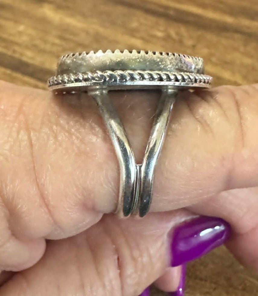 Navajo Sterling Silver BlackJack Turquoise Triangle Shape size 9.5 Ring by Benny Benally - Native American Jewelry Benny Benally