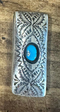 Navajo Sterling Silver Money Clip with Turquoise Center Stone - Native American Jewelry Rockin' M Leathers