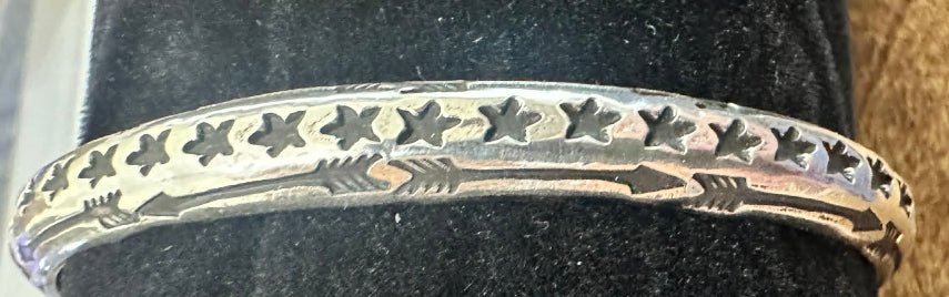 Navajo Sterling Silver Stacker Bracelet with Stars & Arrows by Sunshine Reeves - Native American Jewelry Sunshine Reeves